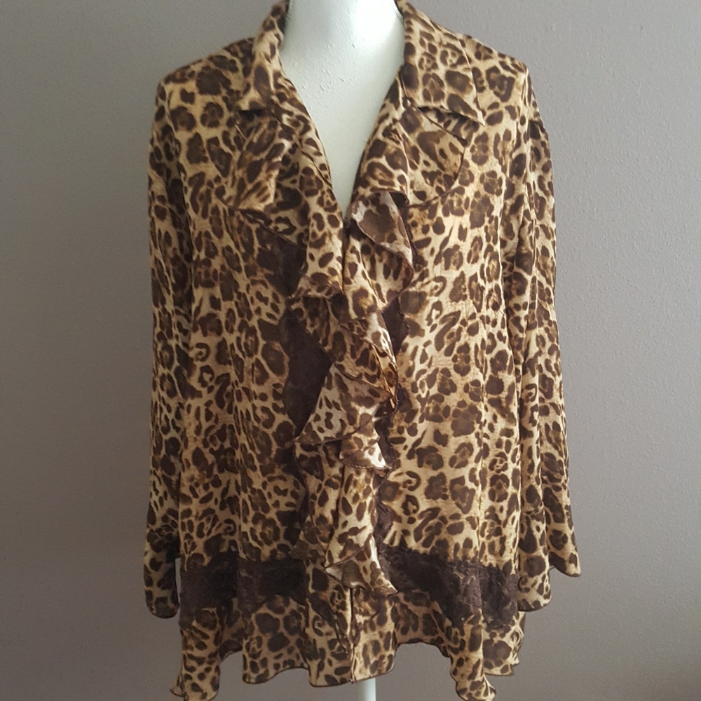 S.L.B. woman Leopard & Lace Print ruffle Blouse